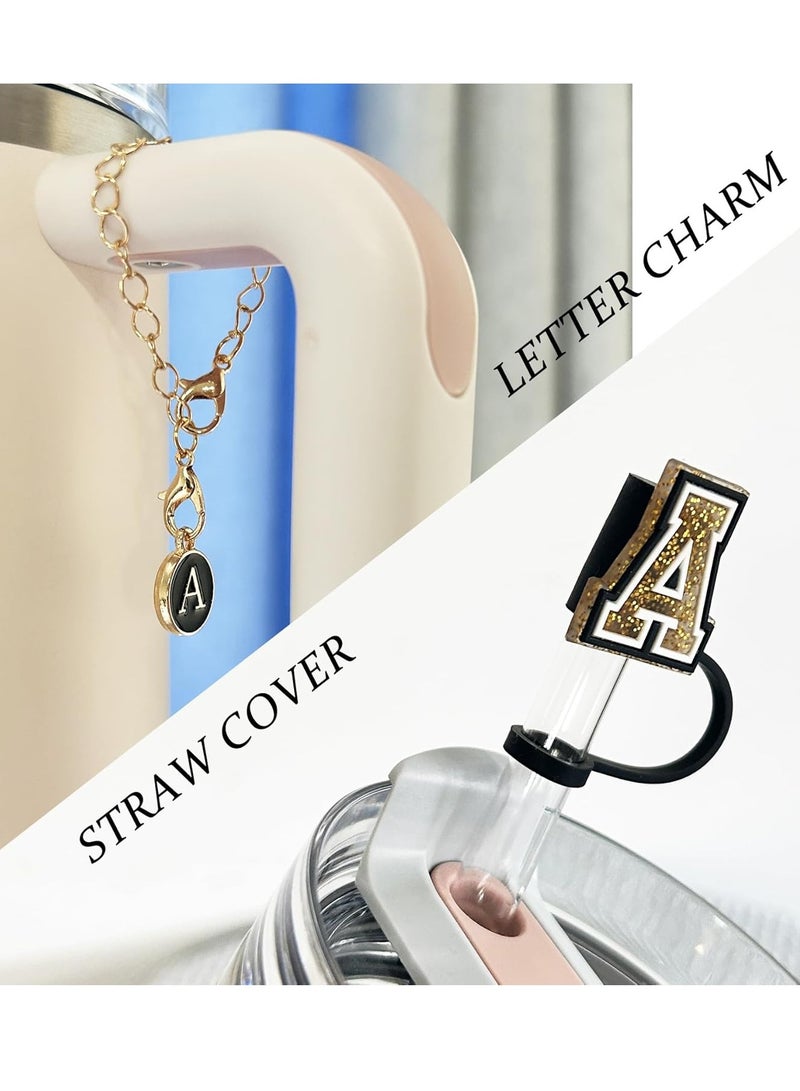 Mmmon 3PCS Straw Cover 10mm For Tumbler Cup Reusable Straw Cap Topper and 3 Initial Letter Charms M Handle Charm For 30 and 40 Oz Cup Tumbler - Image 3