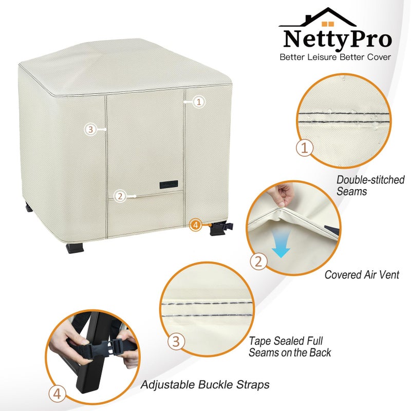 NettyPro Fire Pit Cover Square Waterproof Outdoor Firepit Cover for Gas Propane Fire Pit Table, 32 x 32 x 24 inch, Beige - Image 5