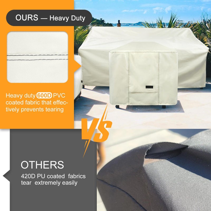 NettyPro Fire Pit Cover Square Waterproof Outdoor Firepit Cover for Gas Propane Fire Pit Table, 32 x 32 x 24 inch, Beige - Image 3