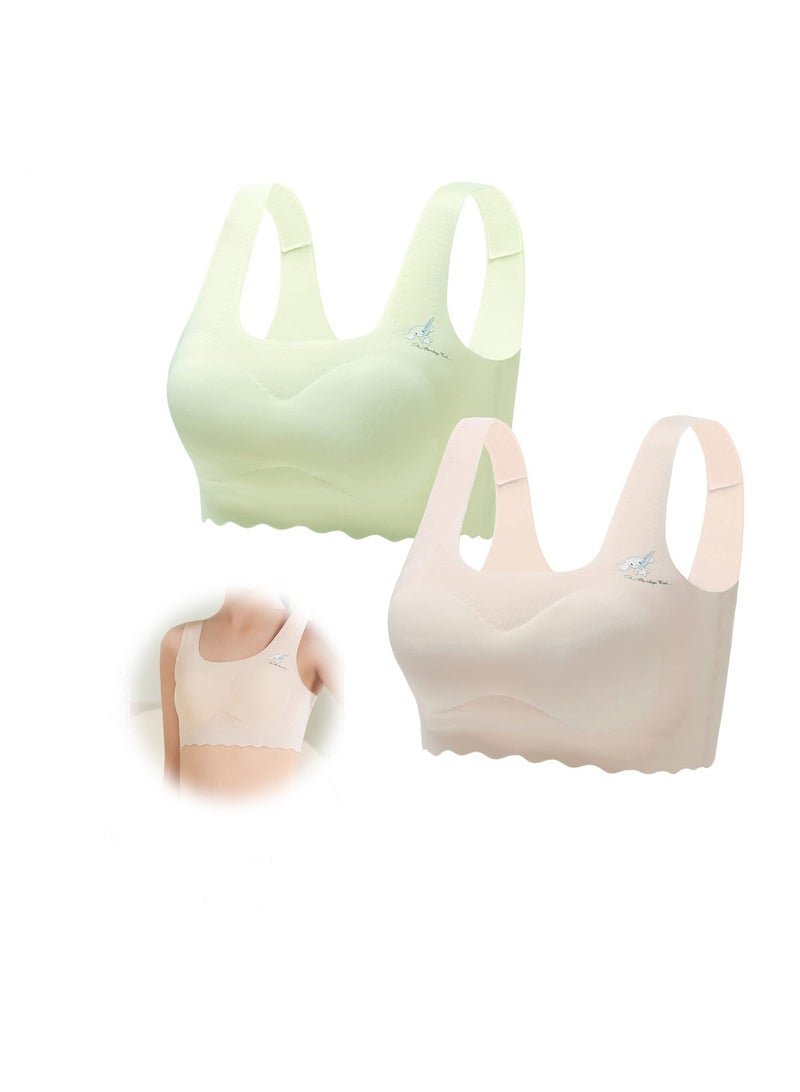 SYOSI Girls Bras, 2 Pack with Removable Pads, Teen Ice Silk Wireless Bralettes, Breathable Seamless Training Tops for Adolescents, Ages 12-16, Multicolor - Image 1