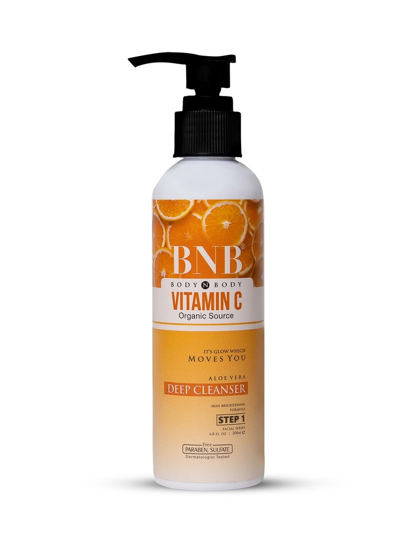 Vitamin C Deep Cleanser Step-1 200ml | Brightening Face Wash with Vitamin C & Aloe Vera | Deep Cleansing, Oil Control & Radiance Boost | Gentle Daily Cleanser for All Skin Types