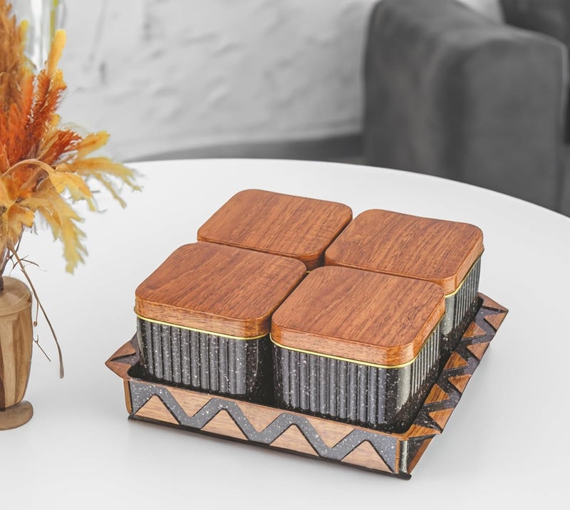 Nabhya Bellagio Wooden 4pc Multipurpose Airtight Dry Fruit Container With Lid & Serving Tray, Kitchen Food Storage Container Set, Diwali Gifting Items For Friends, Family Employees (Black) - Image 4