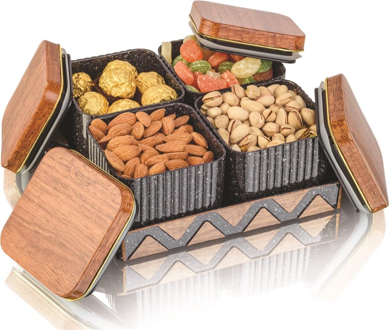 Nabhya Bellagio Wooden 4pc Multipurpose Airtight Dry Fruit Container With Lid & Serving Tray, Kitchen Food Storage Container Set, Diwali Gifting Items For Friends, Family Employees (Black) - Image 1