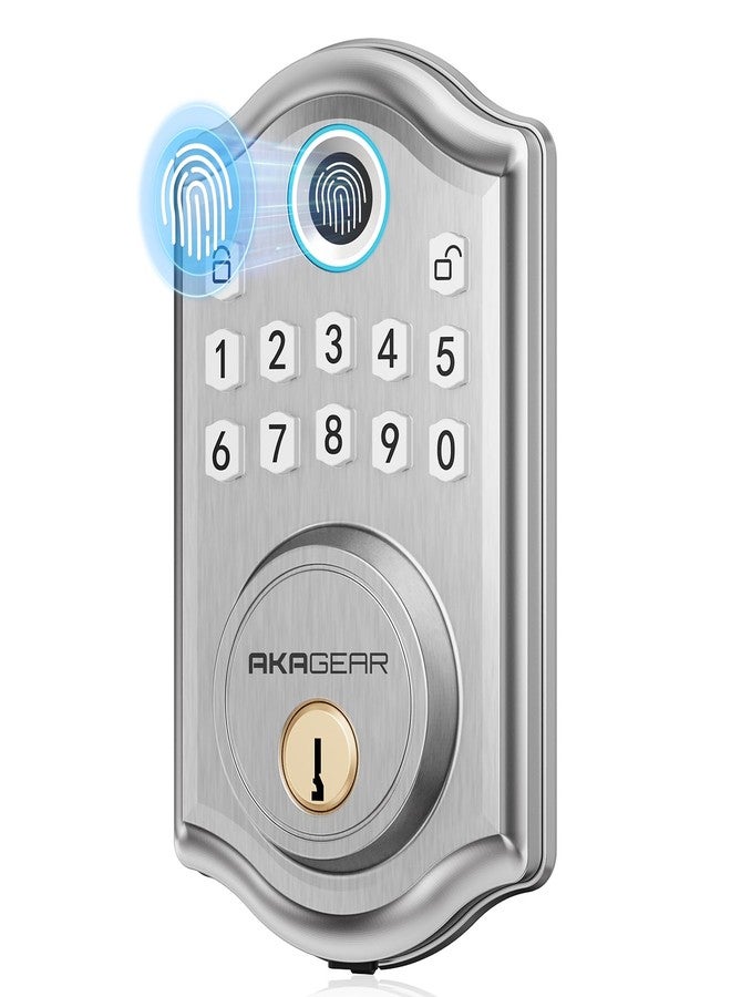 AkaGear DS10 Keyless Entry Door Lock - Fingerprint Door Lock with 2 Keys, Electronic Keypad Deadbolt, Smart Door Lock, Keypad Lock for Front Door, Auto-Lock & One Touch Locking - Satin Nickel - Image 1