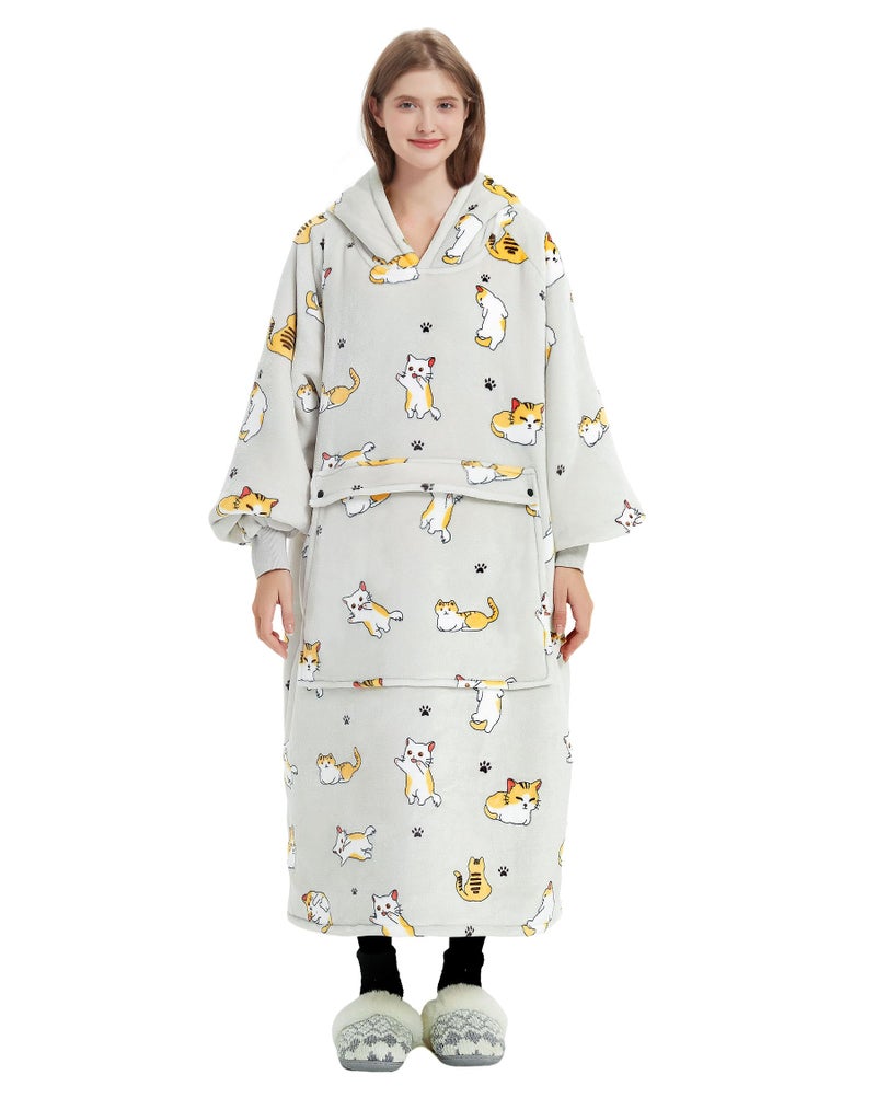 KFUBUO Wearable Blanket Hoodie for Adults Long Sherpa All Patterns Cat Oversized Sweatshirt Blanket with Pockets Birthday Gifts for Women - Image 1