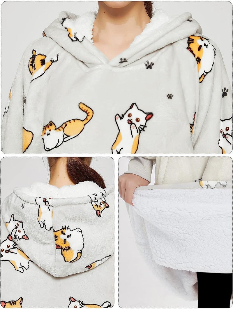 KFUBUO Wearable Blanket Hoodie for Adults Long Sherpa All Patterns Cat Oversized Sweatshirt Blanket with Pockets Birthday Gifts for Women - Image 2