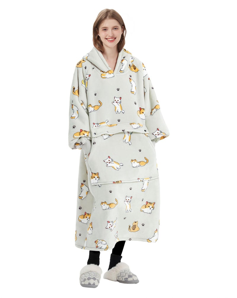 KFUBUO Wearable Blanket Hoodie for Adults Long Sherpa All Patterns Cat Oversized Sweatshirt Blanket with Pockets Birthday Gifts for Women - Image 4