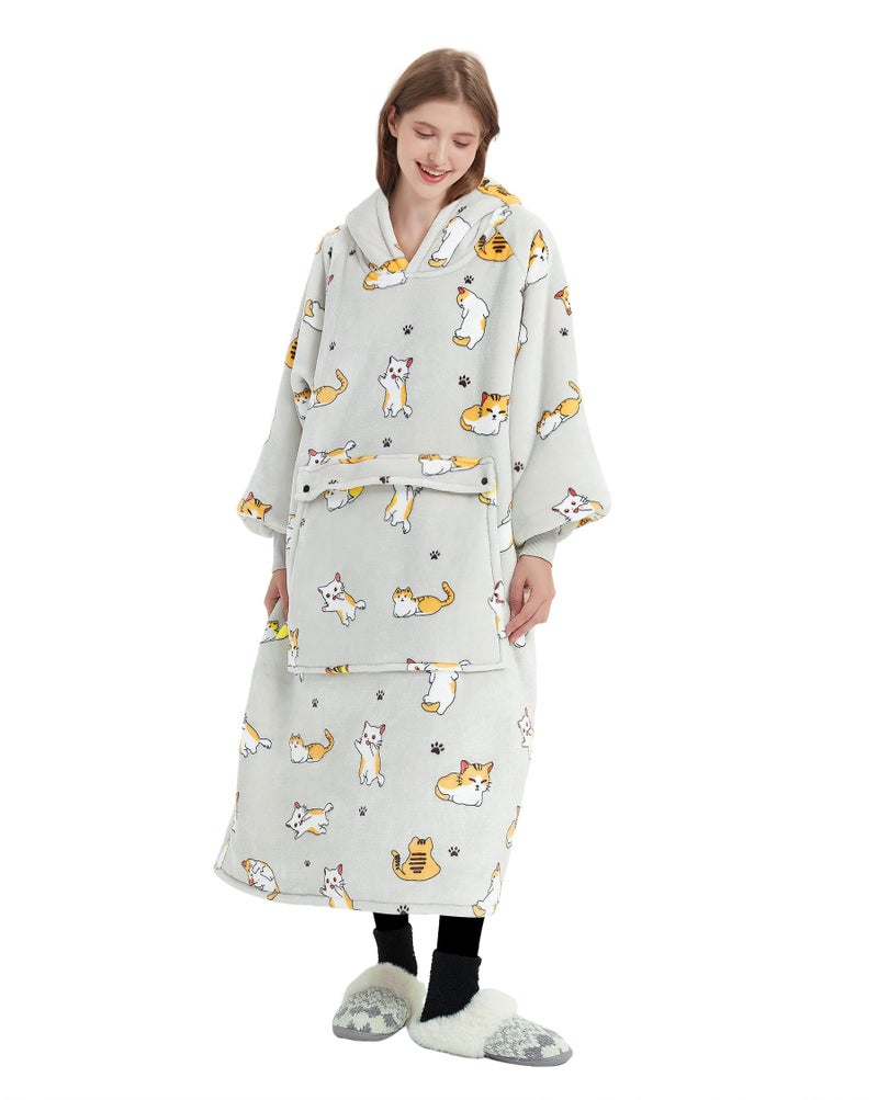 KFUBUO Wearable Blanket Hoodie for Adults Long Sherpa All Patterns Cat Oversized Sweatshirt Blanket with Pockets Birthday Gifts for Women - Image 5
