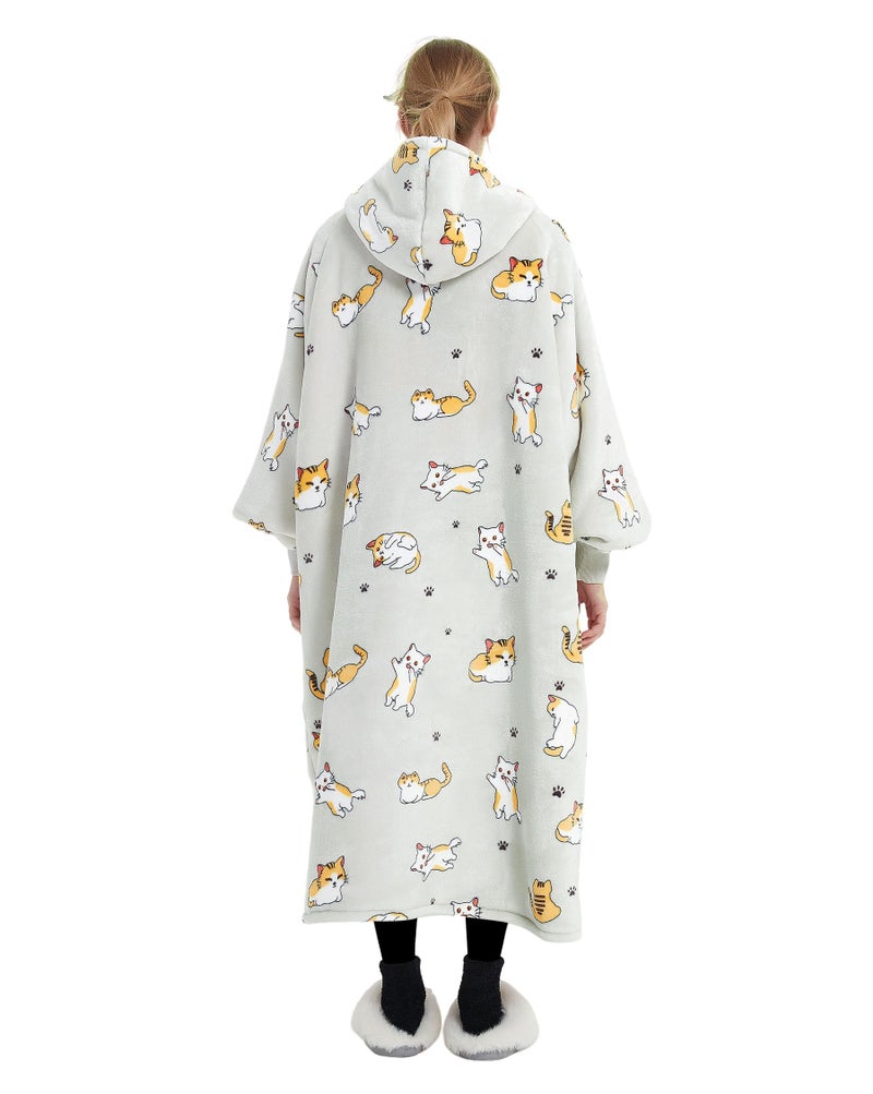 KFUBUO Wearable Blanket Hoodie for Adults Long Sherpa All Patterns Cat Oversized Sweatshirt Blanket with Pockets Birthday Gifts for Women - Image 3