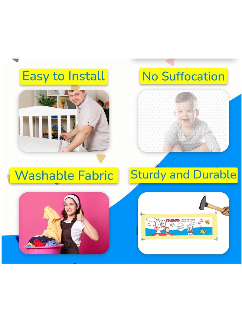 Kiddale Extra Long 200cm Extra Height 68cm Bed rail for toddlers Bedrail for Toddler and Kids Bed Fence for Baby Bed Fence for King and Queen size bed Long Bed Guard Rail for kids Color Yellow  - Image 2