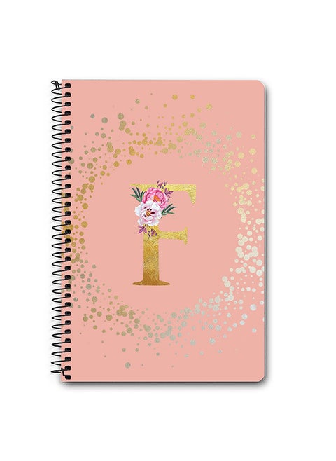 Designer A5 Spiral Notebook Memo Notepad Journal - Custom Monogram Initial Letter Floral Pattern Alphabet - F - Rose Pink