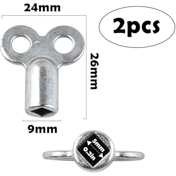 METAL RADIATOR VALVE KEYS, SILVER SQUARE SOCKET BLEED HOLE KEY RADIATOR KEYS, WATER TAP SWITCH BLEED KEY, PLUMBING BLEEDING KEY AIR PLUMBING TOOL FOR RADIATORS AND FAUCET, 2 PCS - Image 2