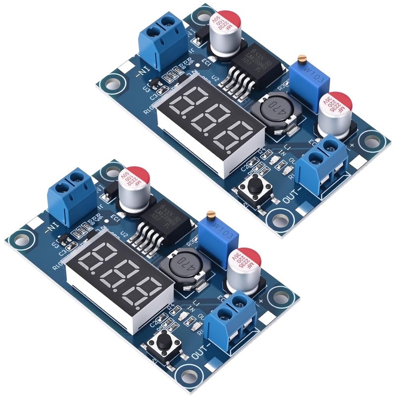 سيلوكي وحدة محول طاقة من نوع DC-DC من طراز LM2596، معدل تنظيم جهد قابل للتعديل من 4-40V إلى 1.25-37V، مزودة بمقياس جهد LED (عبوة تحتوي على 2 وحدة) - Image 1