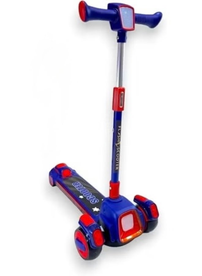 سكوتر للأطفال بثلاث عجلات، دواسة كبيرة، سكوتر قابل للطي مع موسيقى، عجلات من البولي يوريثان قابلة لضبط الارتفاع مع إضاءة LED، أفضل هدية للأطفال من سن 3 إلى 12 عامًا - أزرق