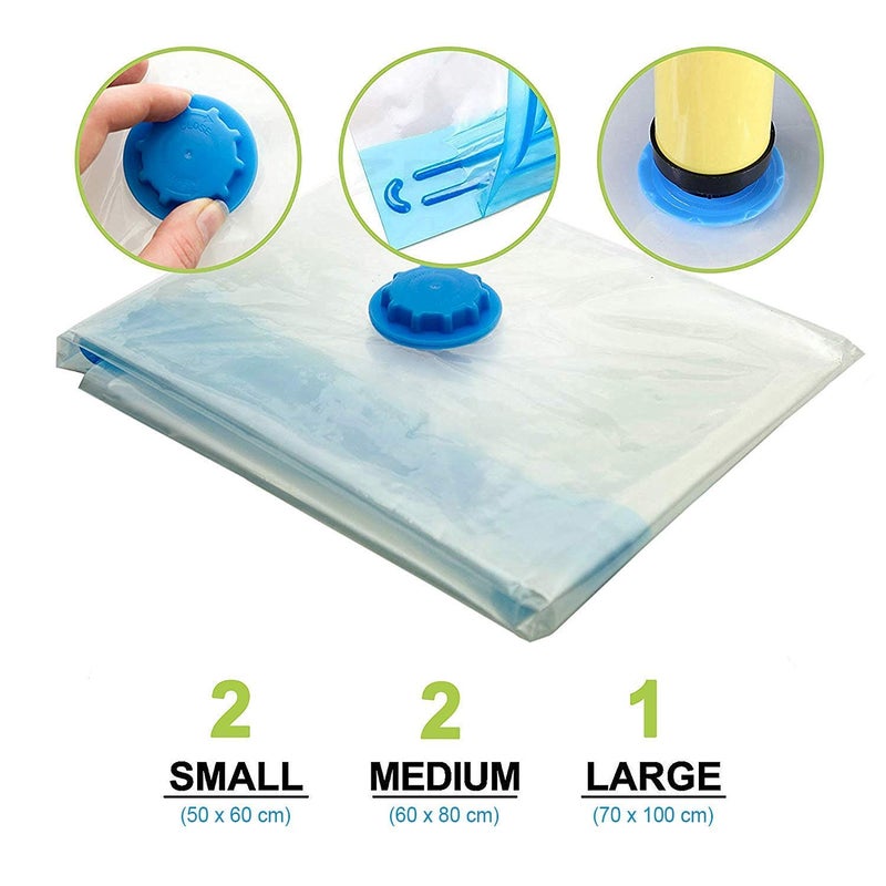 Kavid KAVID Vacuum Storage bag Space Saver Bags 05 nos pac 2 Small 50 cm x 60 cm 2 Medium 60 cm x 80 cm 1 Large 70 cm x 100 cm for Bedding Comforter Pillows Towel Blanket - Image 4
