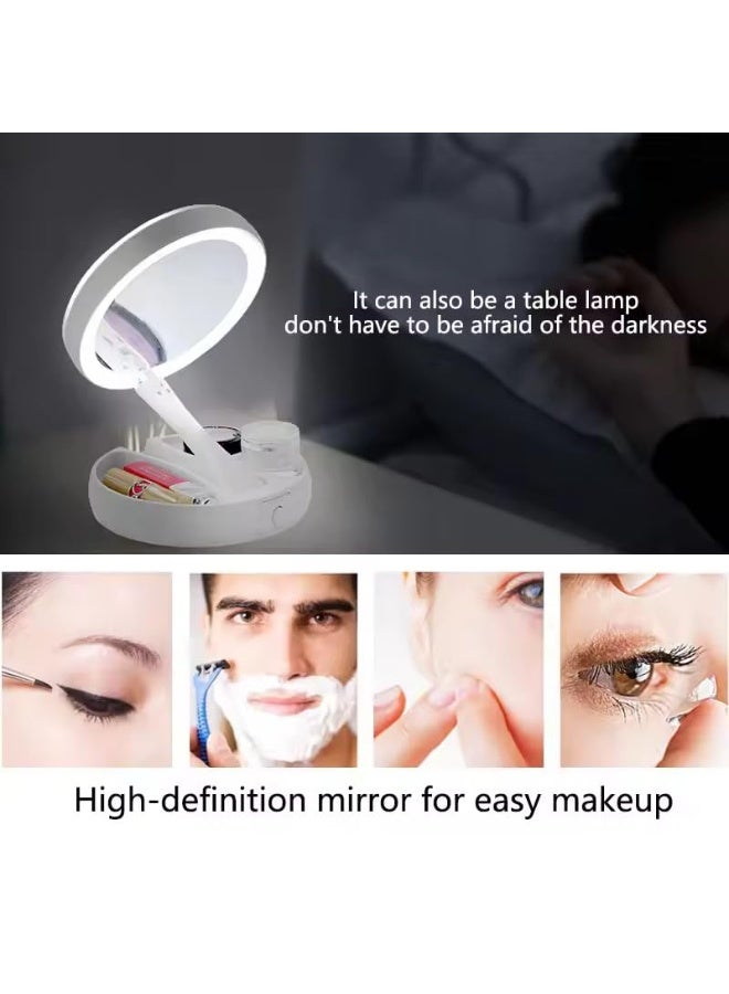 مرآة زينة LED مع تكبير 10 أضعاف وصينية تخزين، مرآة مكياج دوارة 360 درجة على الوجهين مع سطوع قابل للتعديل، ومستشعر لمس، وإضاءة طبيعية - Image 4