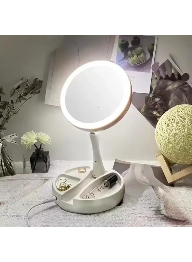 مرآة زينة LED مع تكبير 10 أضعاف وصينية تخزين، مرآة مكياج دوارة 360 درجة على الوجهين مع سطوع قابل للتعديل، ومستشعر لمس، وإضاءة طبيعية - Image 2
