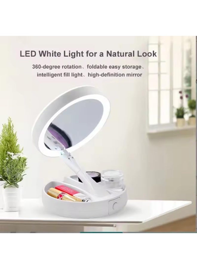 مرآة زينة LED مع تكبير 10 أضعاف وصينية تخزين، مرآة مكياج دوارة 360 درجة على الوجهين مع سطوع قابل للتعديل، ومستشعر لمس، وإضاءة طبيعية - Image 3