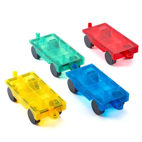 Gemmicc 4 PCS Magnetic Car SetMagnet Construction VehicleMagnet Car Truck Compatible with Magnetic TilesSTEM Educational Toys for Boys and Girls - Image 1