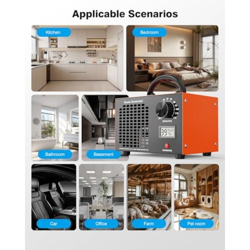 Ozone Generator 60000mg/H for Homes Cars Hotels Kitchens Pet Areas, Orange ABS Plastic with Temp Humidity Display, 60 Min Timer, 300 Sq. Ft Coverage - Image 4