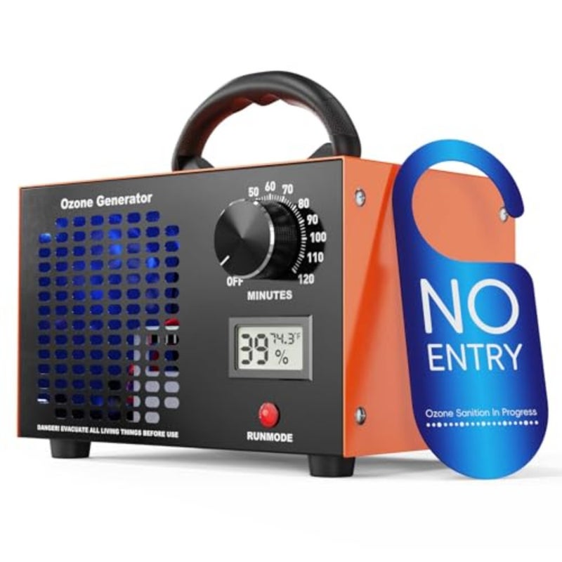 Ozone Generator 60000mg/H for Homes Cars Hotels Kitchens Pet Areas, Orange ABS Plastic with Temp Humidity Display, 60 Min Timer, 300 Sq. Ft Coverage - Image 1