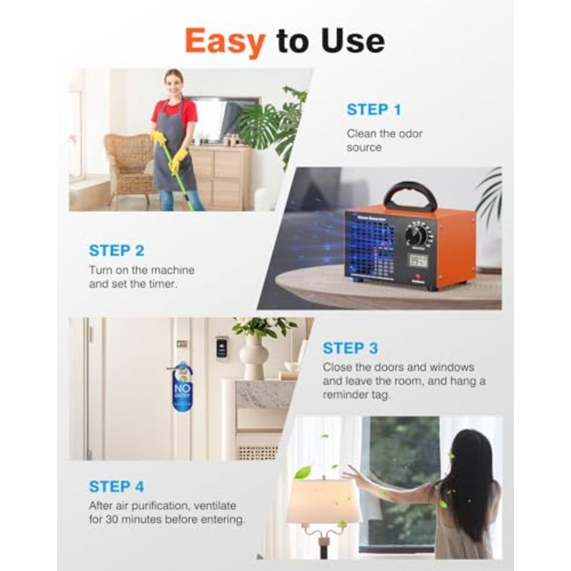 Ozone Generator 60000mg/H for Homes Cars Hotels Kitchens Pet Areas, Orange ABS Plastic with Temp Humidity Display, 60 Min Timer, 300 Sq. Ft Coverage - Image 5
