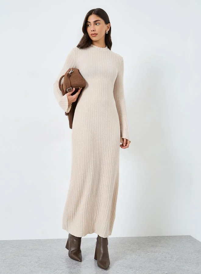 Take Two Beige Textured Knit Maxi Dress