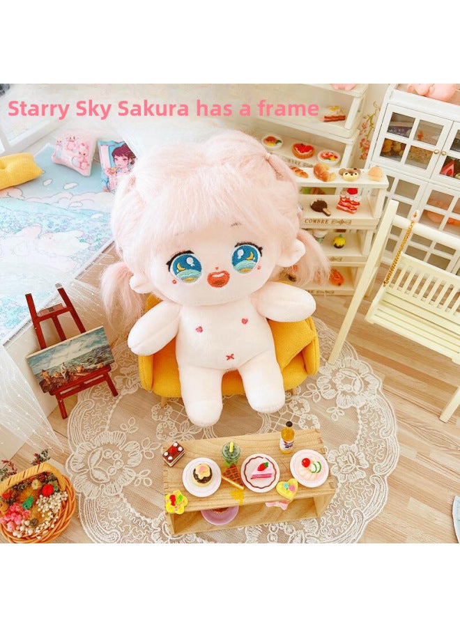 Cotton Doll 20cm Cm Baby Clothes Star Doll Normal Body Chubby Body Naked Baby Lisa Sand Carved Pajamas-Specifications:20cm-Color:Skeleton Pink Curved Hair Sakura - Image 1