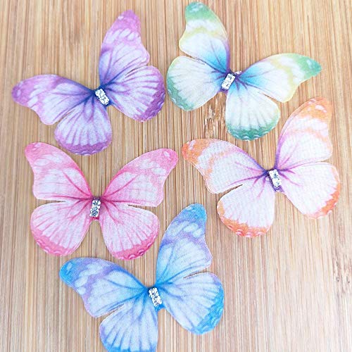 Chenkou Craft شينكو حرف مزيج بالجملة 20 قطعة 2" (50 مم) زهور ريبون فراشة من طبقتين زينة زفاف تطبيقات (فراشة أورغنزا) - Image 5