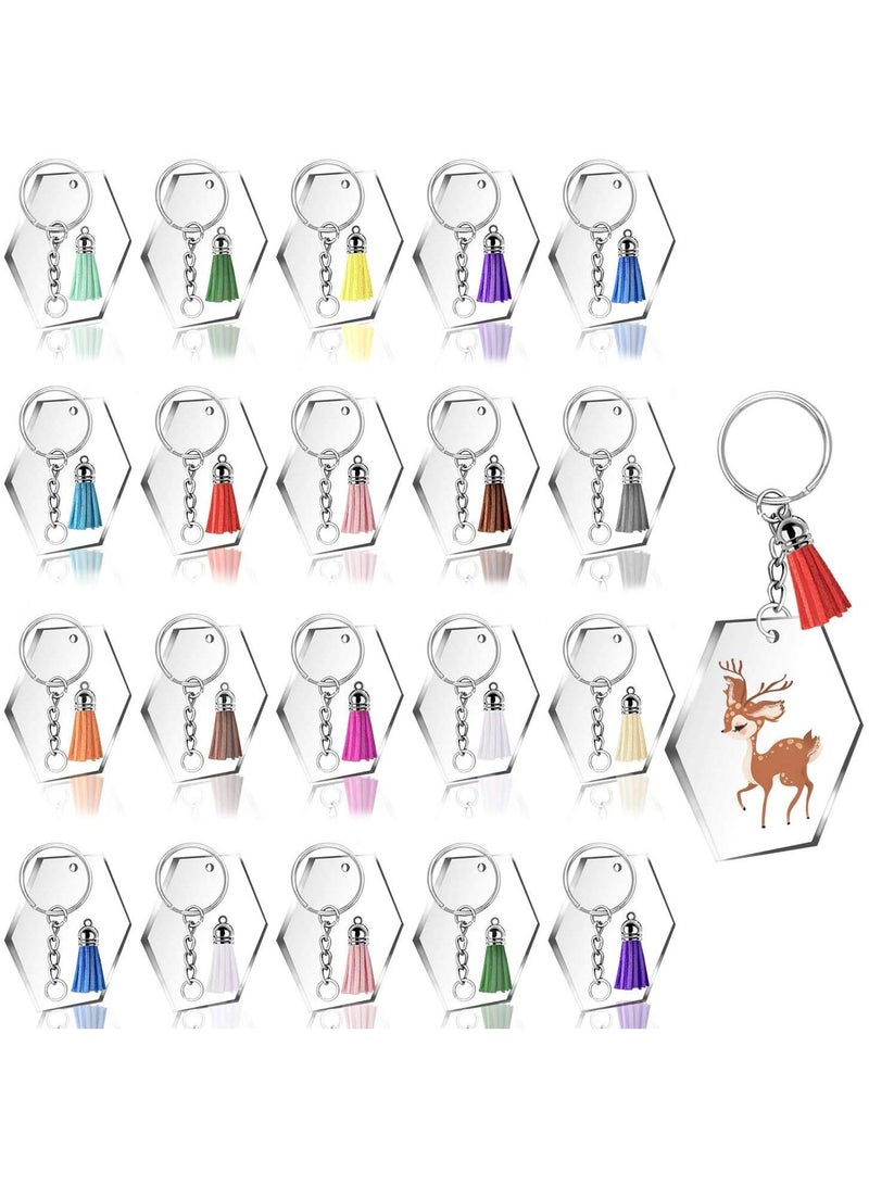 Sweet seven 120-Piece Hexagon Acrylic Keychain Blanks Kit: Clear Hexagon Discs with Tassels for DIY Crafts and Projects - Transparent Sublimation Key Ring Pendant Ornament - Image 3
