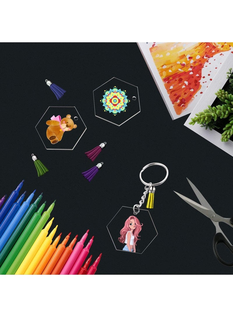 Sweet seven 120-Piece Hexagon Acrylic Keychain Blanks Kit: Clear Hexagon Discs with Tassels for DIY Crafts and Projects - Transparent Sublimation Key Ring Pendant Ornament - Image 4