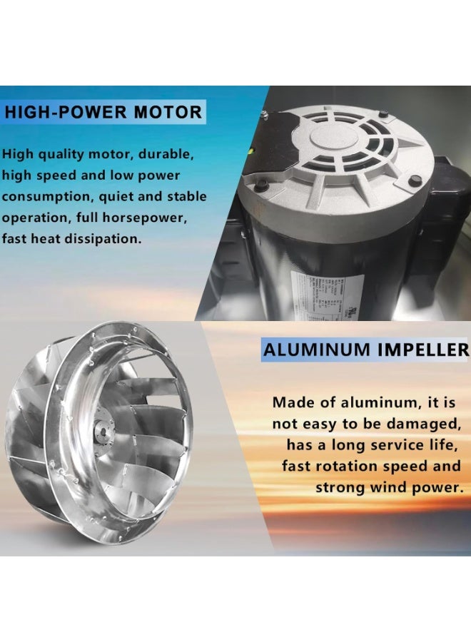 HYITCL Restaurant Canopy Hood Grease Rated Exhaust Fan- Food Truck High-Speed Direct Drive Centrifugal Upblast Exhaust Fan 0.75HP 220 Volt Single Phase Motor 2500 CFM - Image 5