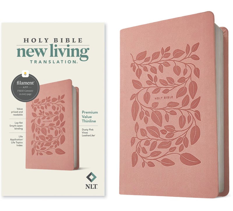 NLT Premium Value Thinline Bible, Filament-Enabled Edition (LeatherLike, Dusty Pink Vines) - Image 1