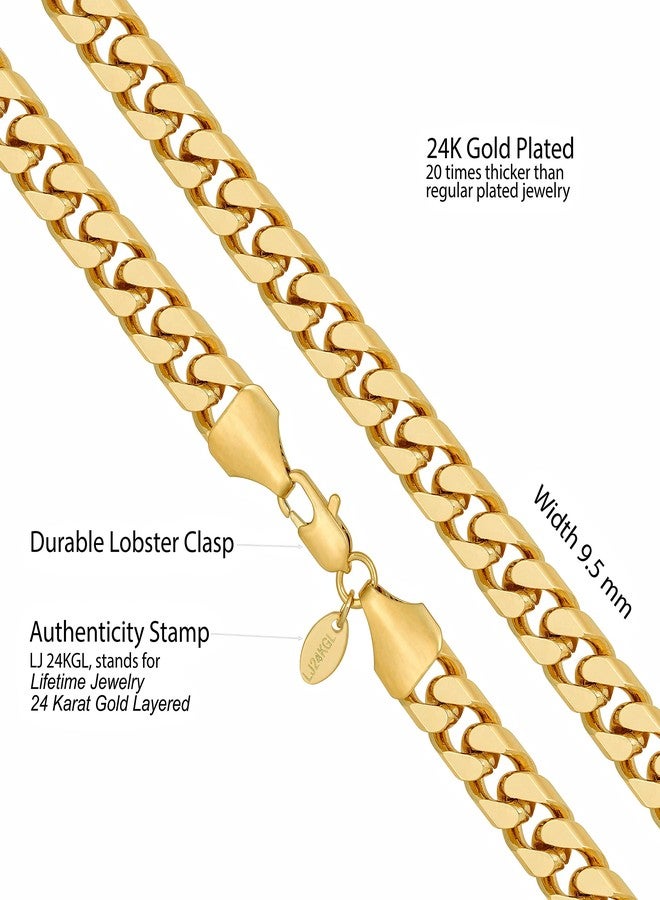 LIFETIME JEWELRY Miami Curb Square Cut Cuban Link Chain Necklaces 24k Gold Plated (5mm & 9.5mm) (24 inches, 9.5mm, Gold) - Image 4