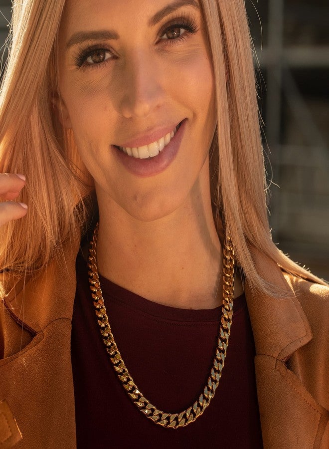 LIFETIME JEWELRY Miami Curb Square Cut Cuban Link Chain Necklaces 24k Gold Plated (5mm & 9.5mm) (24 inches, 9.5mm, Gold) - Image 2