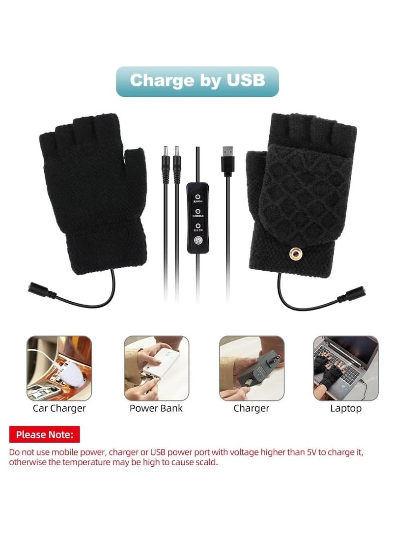 SYOSI USB Heated Gloves Mitten - Double-Sided Heating Warm Gloves with 3 Temperature Settings - Full & Half Finger Knitting Hand Warmer for Winter - Unisex - Image 5