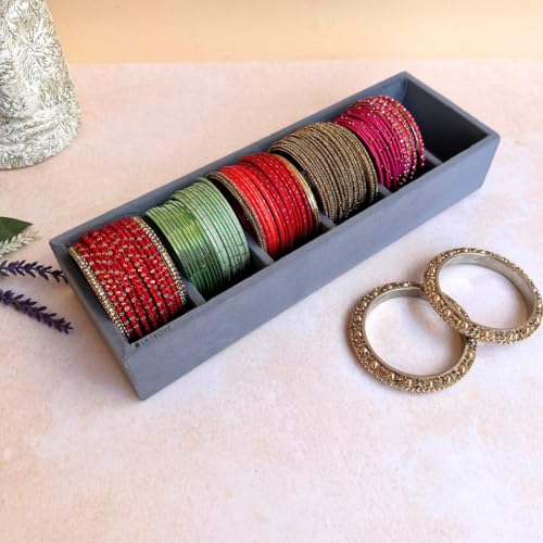 La Trove 6 Slot Bangle & Kada Organizer Tray | Velvet Jewelry Drawer Storage & Display Holder for Bangles, Bracelets, Rings & Chains | Wardrobe Closet Organizer | Grey - Image 2