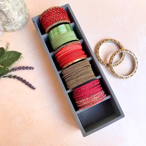 La Trove 6 Slot Bangle & Kada Organizer Tray | Velvet Jewelry Drawer Storage & Display Holder for Bangles, Bracelets, Rings & Chains | Wardrobe Closet Organizer | Grey - Image 1