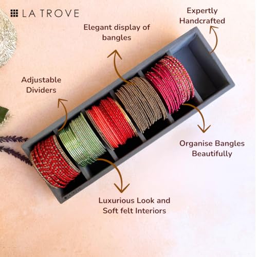 La Trove 6 Slot Bangle & Kada Organizer Tray | Velvet Jewelry Drawer Storage & Display Holder for Bangles, Bracelets, Rings & Chains | Wardrobe Closet Organizer | Grey - Image 4
