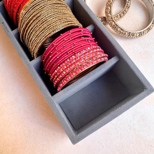 La Trove 6 Slot Bangle & Kada Organizer Tray | Velvet Jewelry Drawer Storage & Display Holder for Bangles, Bracelets, Rings & Chains | Wardrobe Closet Organizer | Grey - Image 5