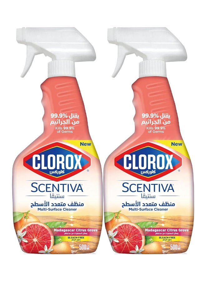 Clorox Scentiva Multi Surface Cleaner Spray - Madagascar Citrus Grove 500ml Pack fo 2