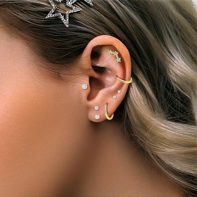 Tamhoo 20 Pairs Gold Flat Back Earrings Hypoallergenic Cartilage Earring for Women ,Mix of 10pcs Hoops,30pcs Studs,Dazzling Helix & Tragus Piercing Jewelry,20G Screw Back Earrings Sets for Multiple Piercing (#1-gold) - Image 4