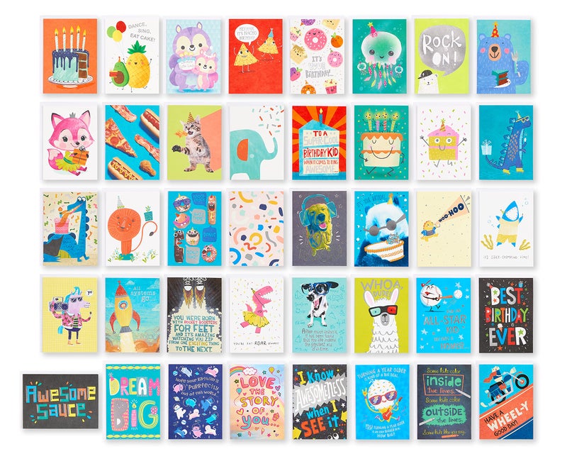 American Greetings Deluxe Kids Birthday Card Assortment, Bright and Cheerful Designs (40-Count) - Image 1