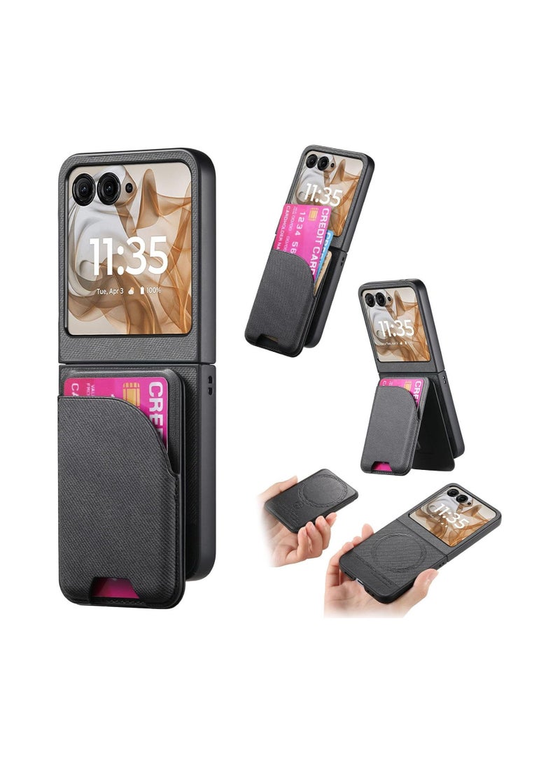 Case for Motorola Razr 60 Ultra with magnetic removable card holder, anti-fingerprint and anti-scratch protective cover for Moto Razr 60 Ultra 