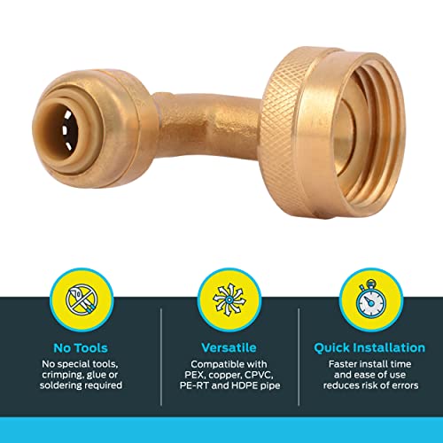 SharkBite 1/4 Inch (3/8 Inch OD) x 3/4 Inch 90 Degree Dishwasher Elbow, Female Thread, Push to Connect Brass Plumbing Fitting, PEX Pipe, Copper, CPVC, PE-RT, HDPE, U2276LFA - Image 3