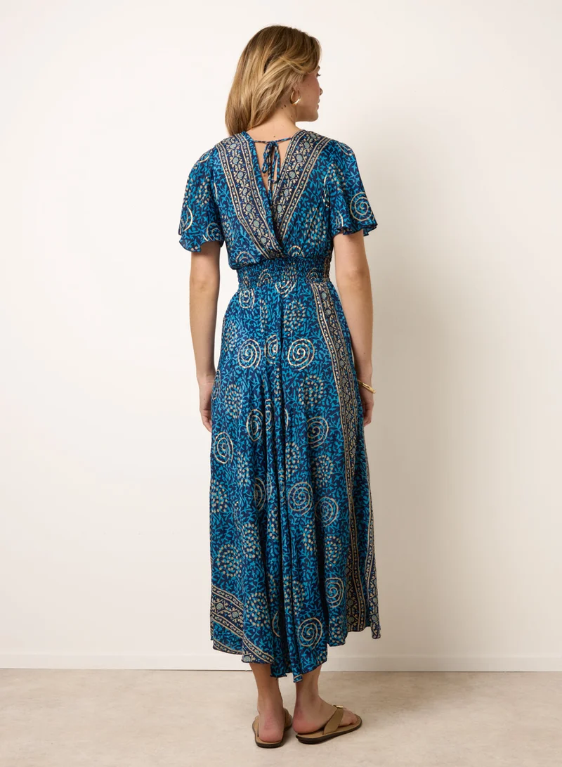 Blue Vanilla Wrap Over Tie Back Maxi Dress