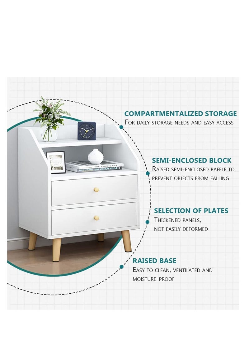 Minimalist Bedside Table, 60*40*60cm Nightstand End Table Side Table Storage Cabinet with Drawers White