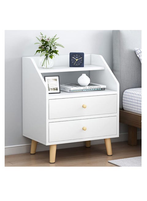 Minimalist Bedside Table, 60*40*60cm Nightstand End Table Side Table Storage Cabinet with Drawers White