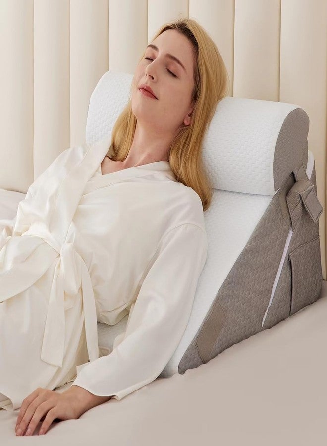 BIEEZZK Wedge Pillow Set for After Surgery, Wedge Pillow for Acid Reflux, Bed Wedge Pillow with Adjustable 9&12inch for Headboard,Sleeping, Orthopedic Memory Foam for Neck&Back Support, White/Grey - Image 1