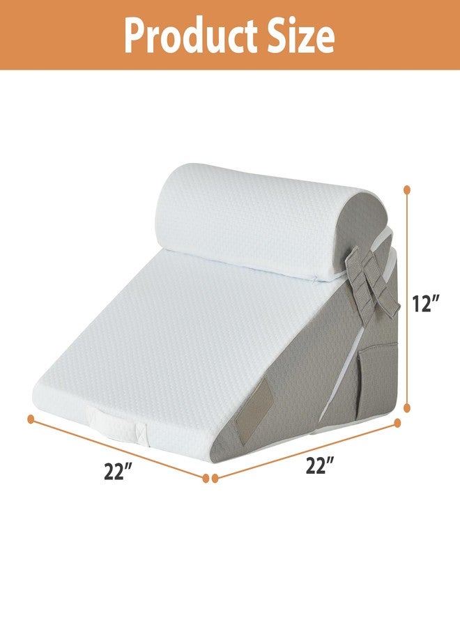 BIEEZZK Wedge Pillow Set for After Surgery, Wedge Pillow for Acid Reflux, Bed Wedge Pillow with Adjustable 9&12inch for Headboard,Sleeping, Orthopedic Memory Foam for Neck&Back Support, White/Grey - Image 3